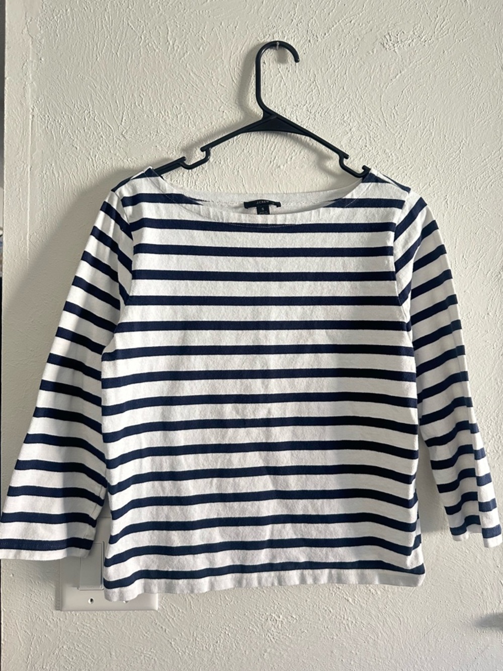 J. Crew Navy and White Striped Boatneck Long Sleeve Tee